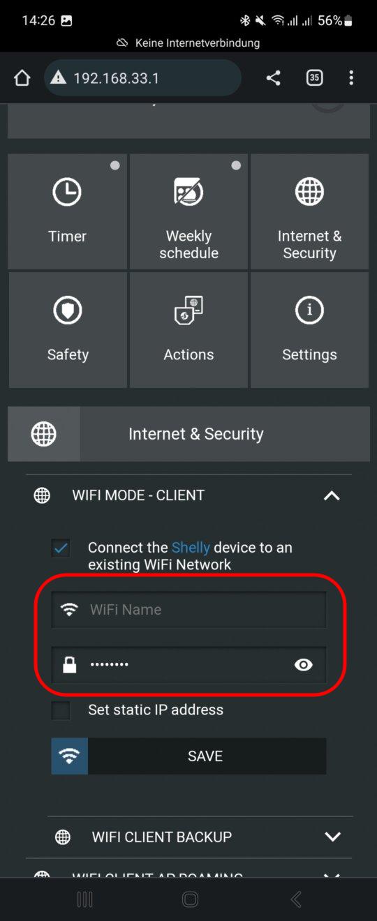 Wlan Daten eintragen
